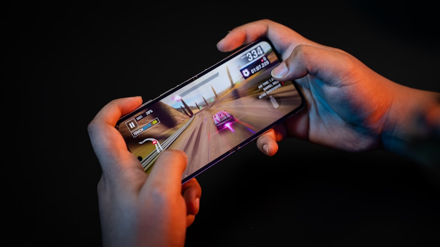 A fast racing game being played on mobile